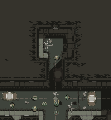 Topdown mockup of a zombie game set in a city